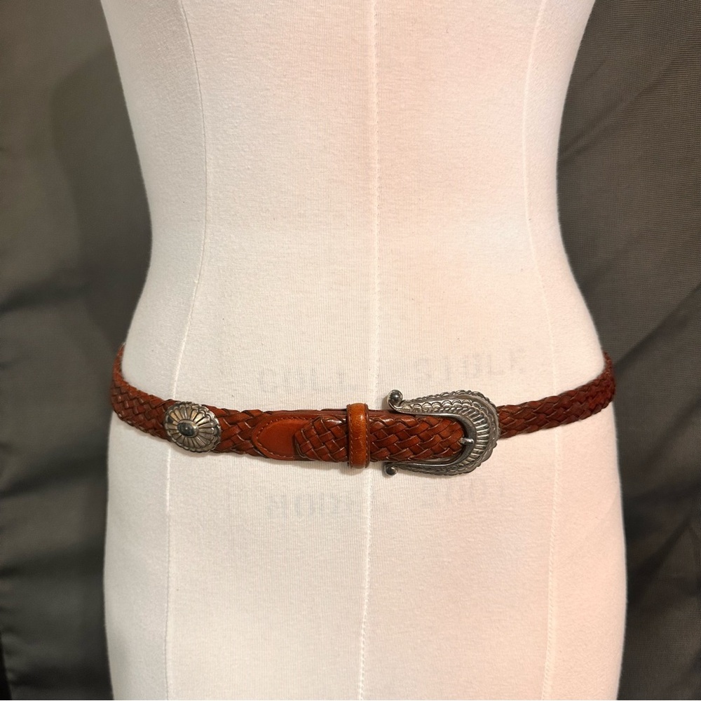 Braided Leather Western Belt  women Brown Brighton Leather Size M Vintage